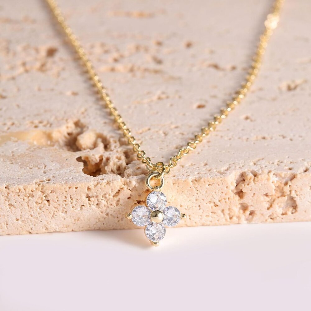 14K Gold Plated Necklace for Women - Dainty Flower, Leaf, Bead, Tree, Bee, Sun, - Picture 5 of 7